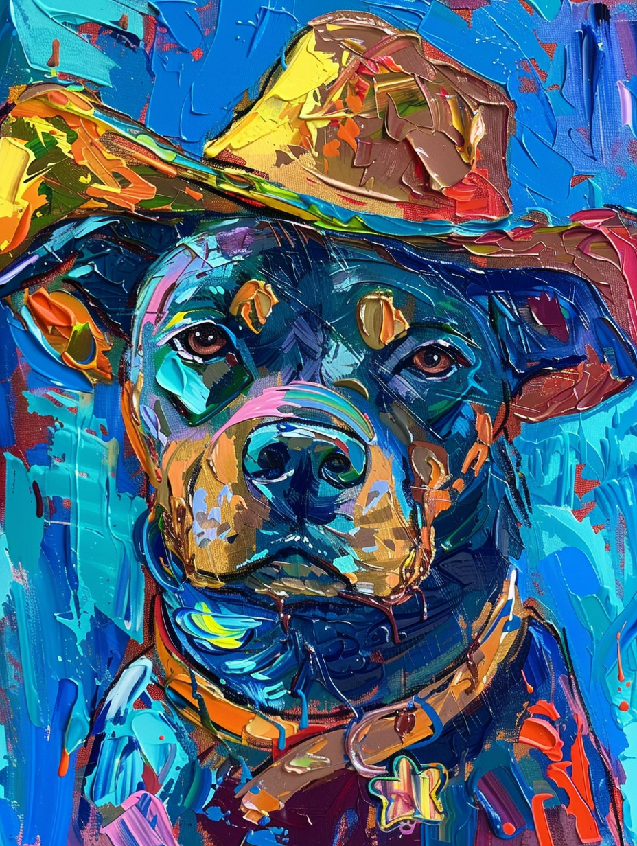 Colorful space Rottweiler dog with a hat Expressive surreal Poster # F025568