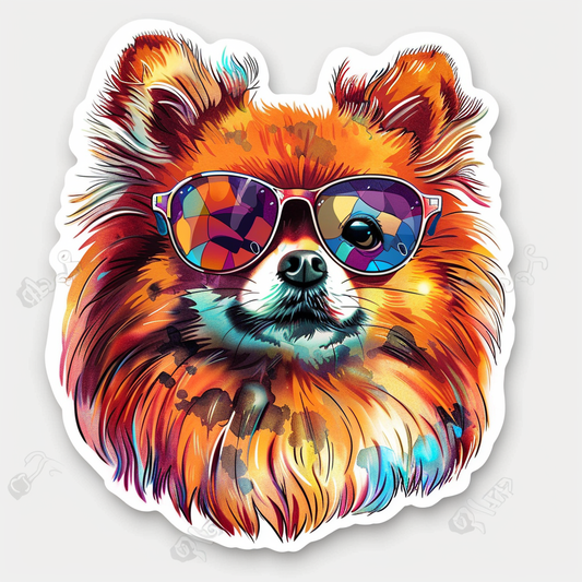 Sticker of a Pomeranian Dog wearing sunglasses majestic Expressive surreal Vinyl Decal Sticker for Car, Laptop, Tumbler and more # F013774