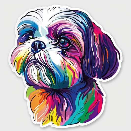 Shih Tzu Dog wearing sunglasses majestic Expressive surreal Vinyl Decal Sticker for Car, Laptop, Tumbler and more # F018733