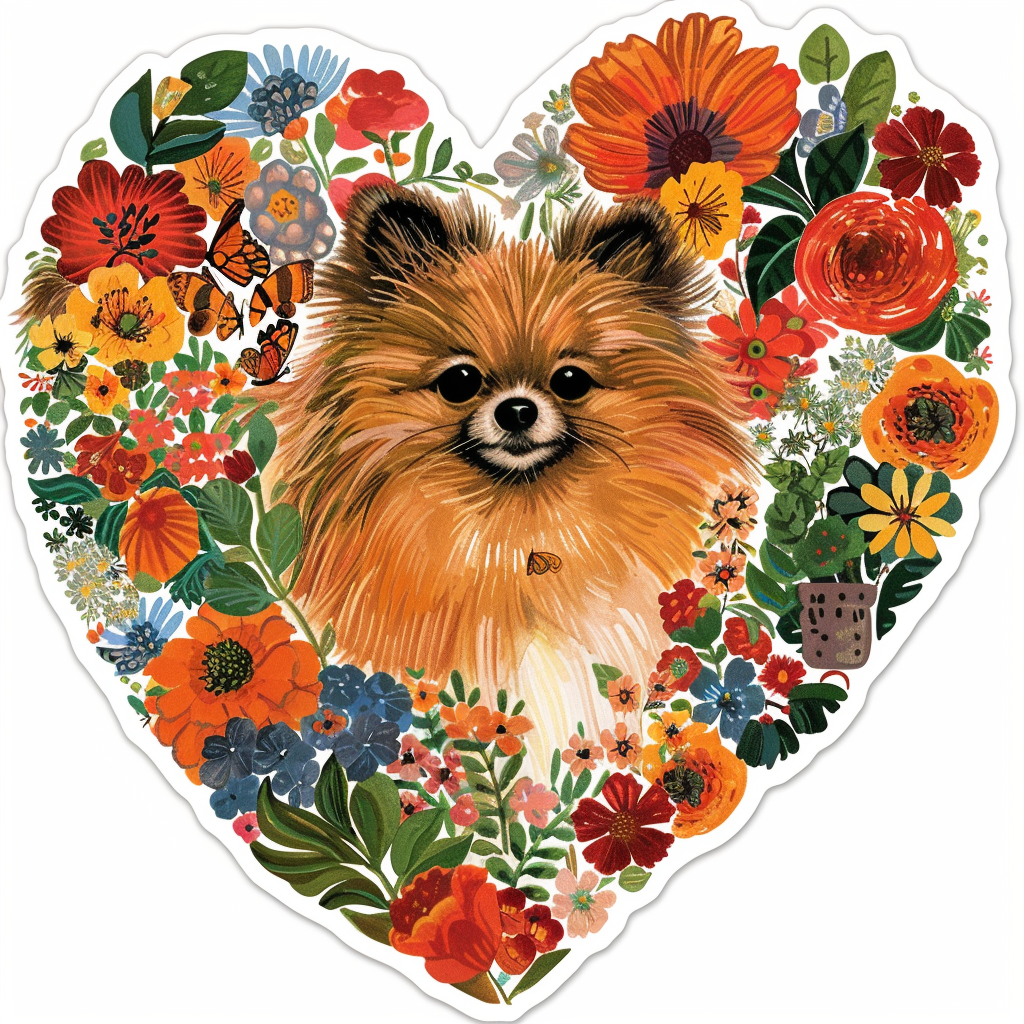 Sticker of a Pomeranian Dog majestic Expressive surreal Heartcore Vinyl Decal Sticker for Car, Laptop, Tumbler and more # F014141