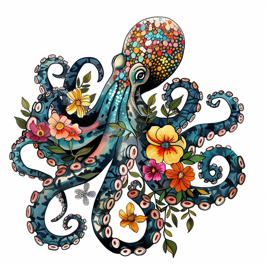 Octopus floral majestic Expressive surreal Vinyl Decal Sticker for Car, Laptop, Tumbler and more # F015555