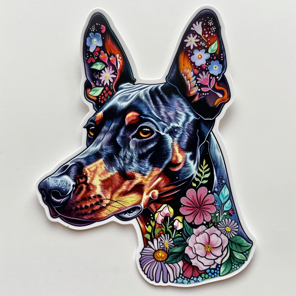 Doberman Pinscher Dog floral majestic Expressive surreal Vinyl Decal Sticker for Car, Laptop, Tumbler and more # F019374