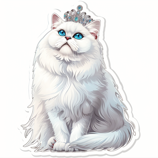 Persian Cat crowned majestic Expressive surreal Vinyl Decal Sticker for Car, Laptop, Tumbler and more # F016161
