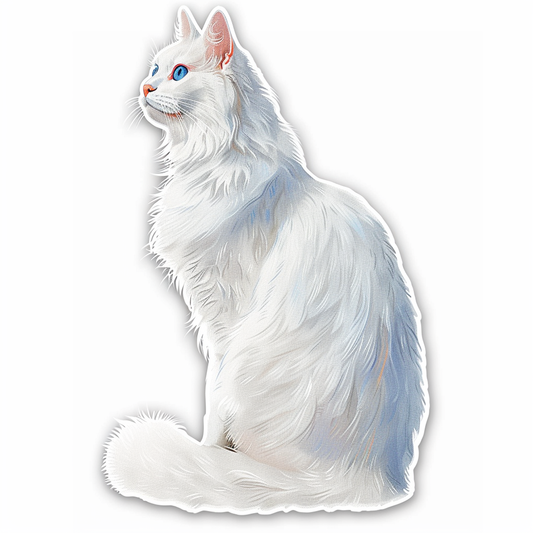 Adorable Turkish Angora Cat  Vinyl Decal Sticker for Car, Laptop, Tumbler and more # F020809-4" x 4"