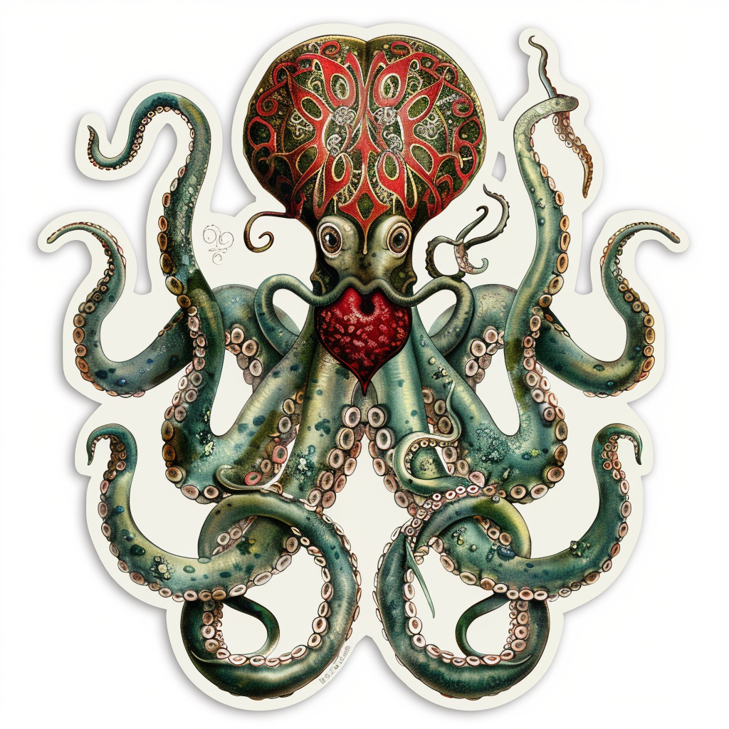 Sticker of a Octopus heartcore majestic Expressive surreal Vinyl Decal Sticker for Car, Laptop, Tumbler and more # F015684