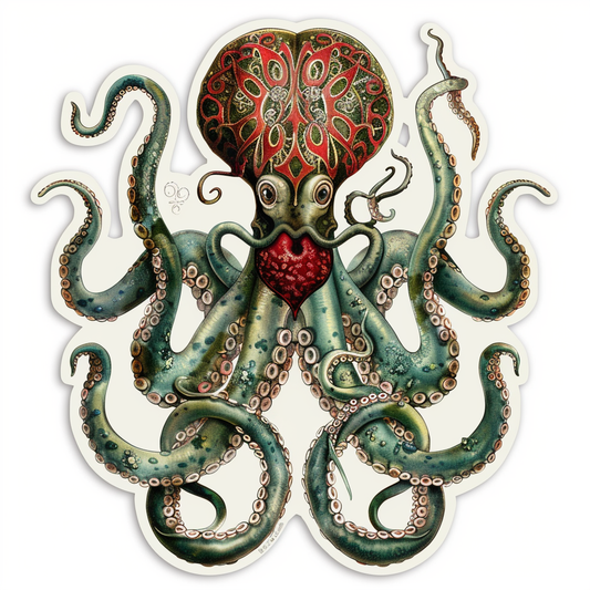 Sticker of a Octopus heartcore majestic Expressive surreal Vinyl Decal Sticker for Car, Laptop, Tumbler and more # F015684