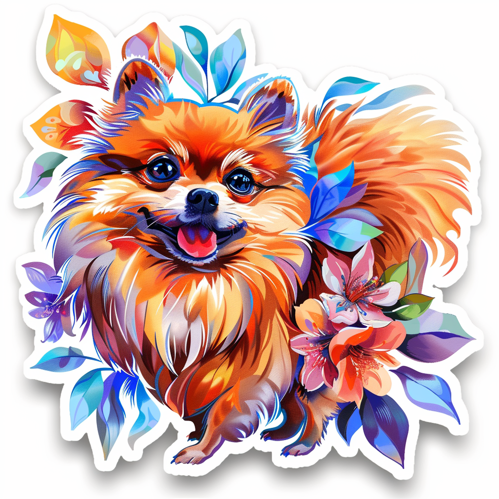 Sticker of a Pomeranian Dog majestic Expressive surreal Heartcore Vinyl Decal Sticker for Car, Laptop, Tumbler and more # F014109