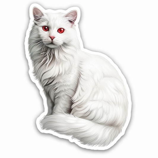 Adorable Turkish Angora Cat  Vinyl Decal Sticker for Car, Laptop, Tumbler and more # F020817-4" x 4"