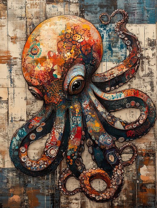 The silhouette of a octopus with an abstract color Expressive surreal Poster # F024818