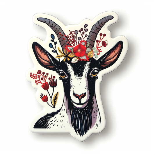 Goat Crowned majestic Expressive surreal Vinyl Decal Sticker for Car, Laptop, Tumbler and more # F020543-4" x 4"