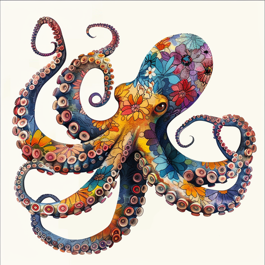 Octopus floral majestic Expressive surreal Vinyl Decal Sticker for Car, Laptop, Tumbler and more # F015554-4" x 4"