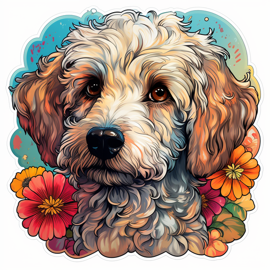 Poodle dog Detailed colorful painting floral Vinyl Decal Sticker for Car, Laptop, Tumbler and more # F012207