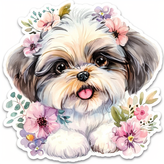 Adorable Shih Tzu Dog Expressive surreal Vinyl Decal Sticker for Car, Laptop, Tumbler and more # F018209