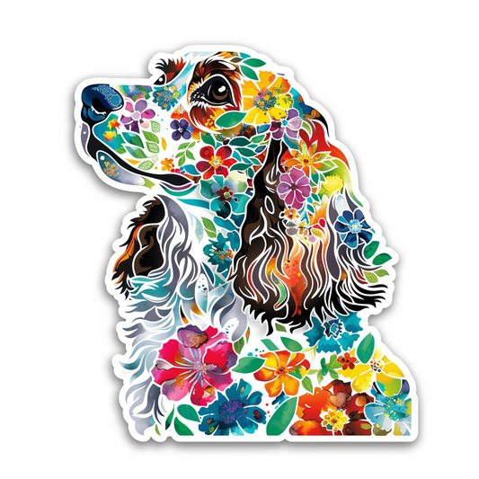 Cocker Spaniel Dog floral majestic Expressive surreal Vinyl Decal Sticker for Car, Laptop, Tumbler and more # F020039-4" x 4"