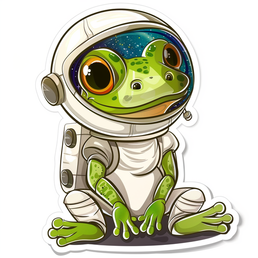 Sticker of a Cute and Adorable Frog full body wearing space suit Expressive surreal Vinyl Decal Sticker for Car, Laptop, Tumbler and more # F016623