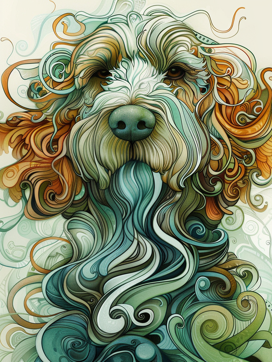 Poster of Goldendoodle dog Expressive surreal Poster # F024270