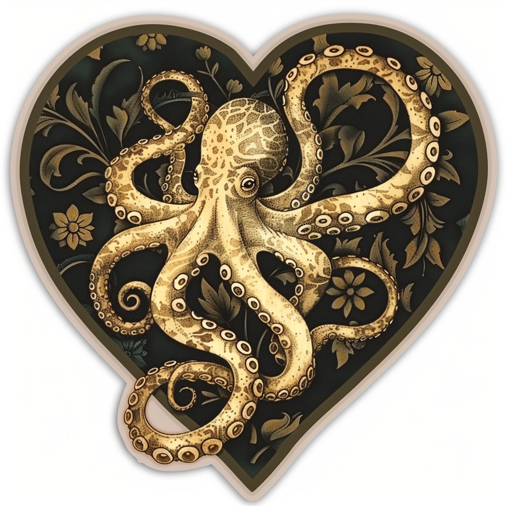 Sticker of a Octopus heartcore majestic Expressive surreal Vinyl Decal Sticker for Car, Laptop, Tumbler and more # F015747