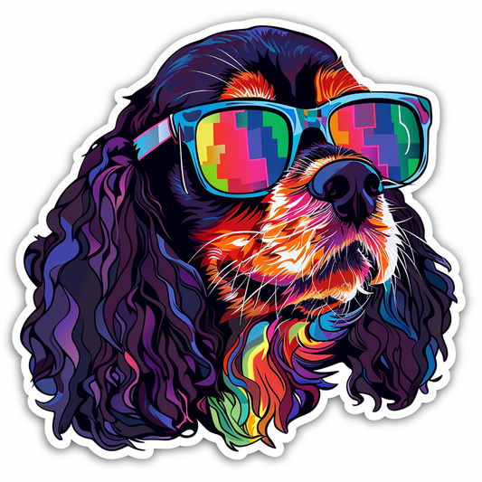 Sticker of a Cocker Spaniel Dog wearing sunglasses Expressive surreal Vinyl Decal Sticker for Car, Laptop, Tumbler and more # F020134