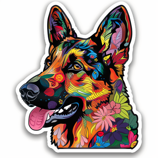 German Shepherd Dog floral Vinyl Decal Sticker for Car, Laptop, Tumbler and more # F011468