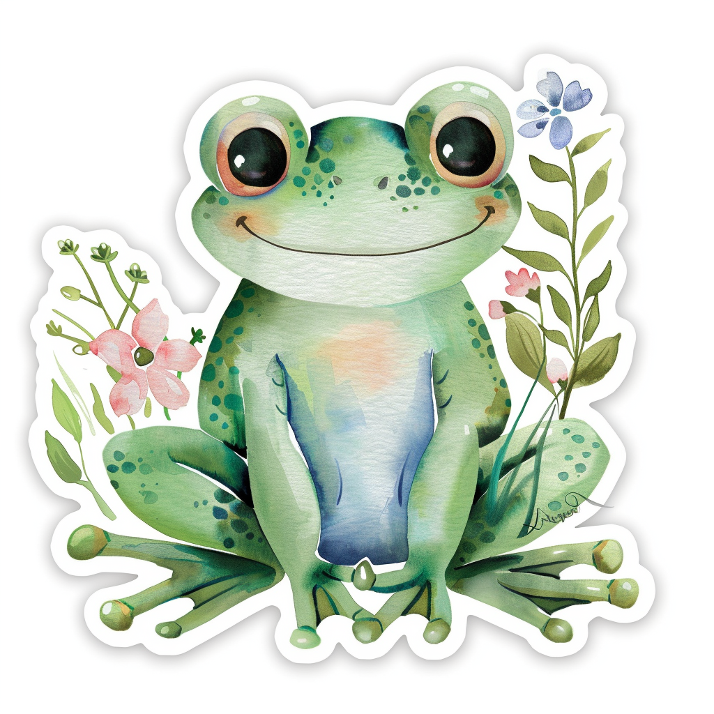 Sticker of an Adorable Frog with chubby cheeks Expressive surreal Vinyl Decal Sticker for Car, Laptop, Tumbler and more # F015867