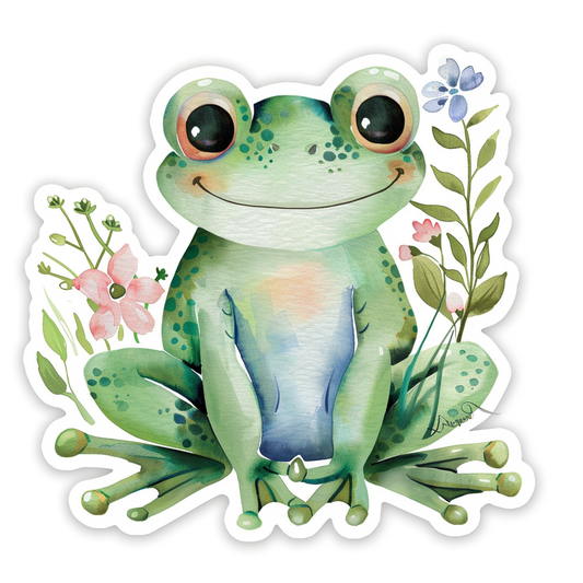 Sticker of an Adorable Frog with chubby cheeks Expressive surreal Vinyl Decal Sticker for Car, Laptop, Tumbler and more # F015867