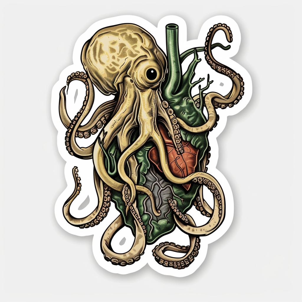 Sticker of a Octopus heartcore majestic Expressive surreal Vinyl Decal Sticker for Car, Laptop, Tumbler and more # F015776