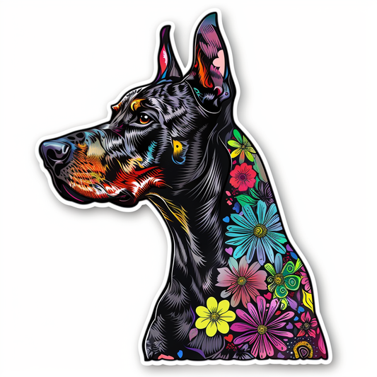 Doberman Pinscher Dog floral majestic Expressive surreal Vinyl Decal Sticker for Car, Laptop, Tumbler and more # F019396