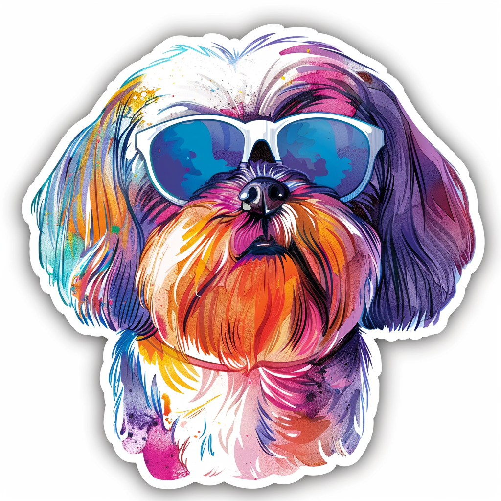 Shih Tzu Dog wearing sunglasses majestic Expressive surreal Vinyl Decal Sticker for Car, Laptop, Tumbler and more # F018726