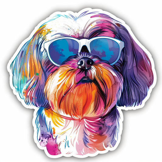 Shih Tzu Dog wearing sunglasses majestic Expressive surreal Vinyl Decal Sticker for Car, Laptop, Tumbler and more # F018726