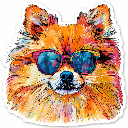 Sticker of a Pomeranian Dog wearing sunglasses majestic Expressive surreal Vinyl Decal Sticker for Car, Laptop, Tumbler and more # F013729