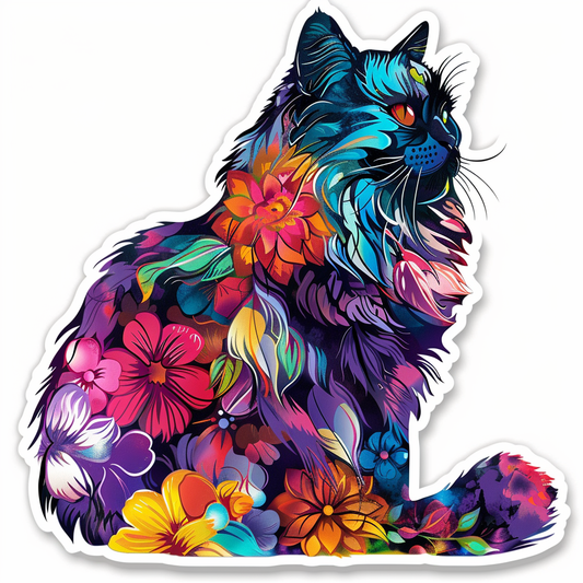 Persian Cat floral majestic Expressive surreal Vinyl Decal Sticker for Car, Laptop, Tumbler and more # F016201
