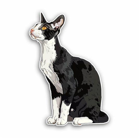 Adorable Cornish Rex Cat Expressive surreal Vinyl Decal Sticker for Car, Laptop, Tumbler and more # F021468-4" x 4"