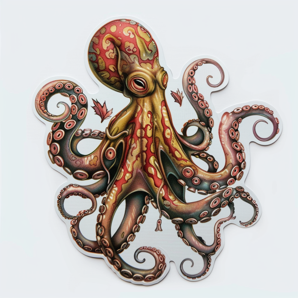 Sticker of a Octopus heartcore majestic Expressive surreal Vinyl Decal Sticker for Car, Laptop, Tumbler and more # F015765