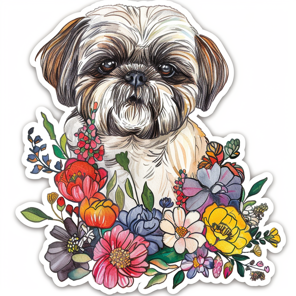 Adorable Shih Tzu Dog Expressive surreal Vinyl Decal Sticker for Car, Laptop, Tumbler and more # F018383