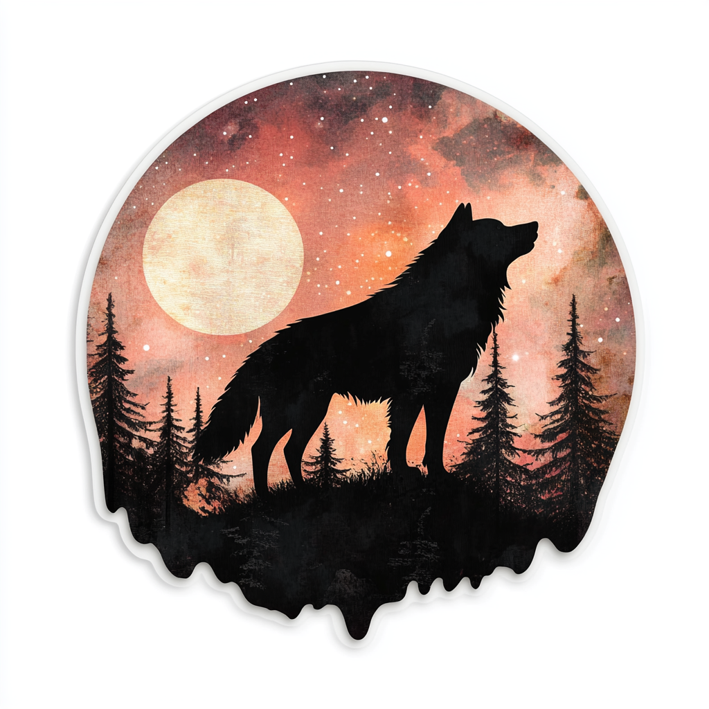 Wolf Moon and Stars Vinyl Decal Sticker for Car, Laptop, Tumbler and more # F025667
