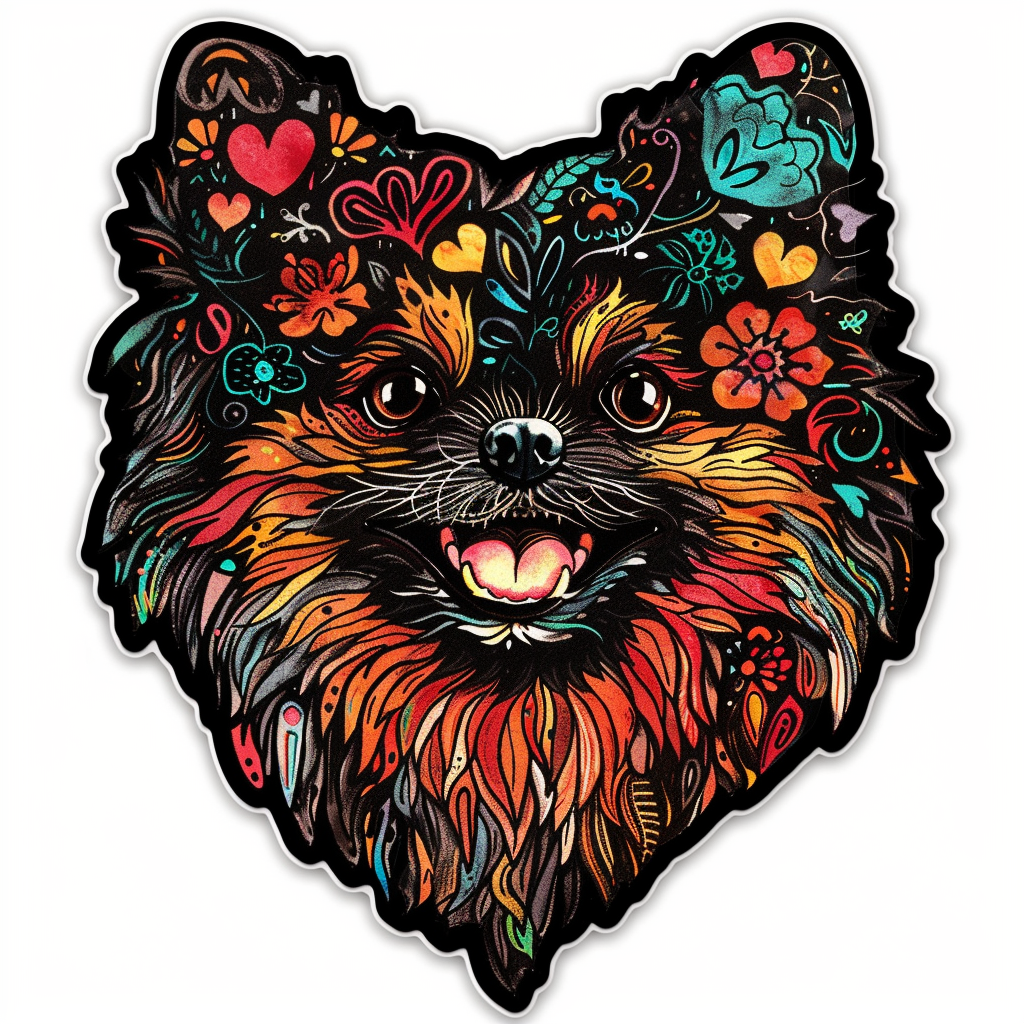 Sticker of a Pomeranian Dog majestic Expressive surreal Heartcore Vinyl Decal Sticker for Car, Laptop, Tumbler and more # F014014