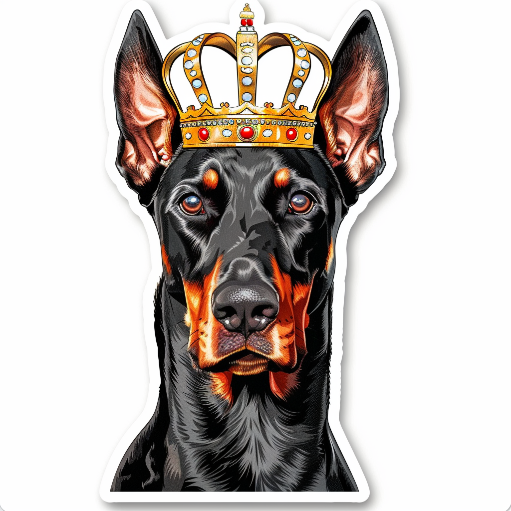 Doberman Pinscher Dog crowned Expressive surreal Vinyl Decal Sticker for Car, Laptop, Tumbler and more # F019290-4" x 4"