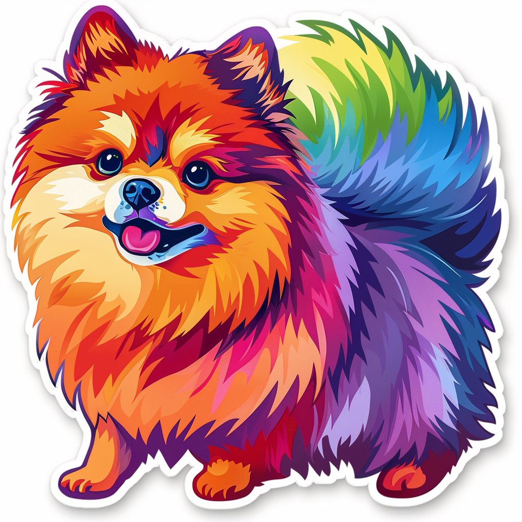Sticker of a Pomeranian Dog cartoon majestic Expressive surreal Vinyl Decal Sticker for Car, Laptop, Tumbler and more # F013867