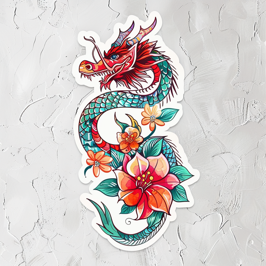Dragon floral majestic Expressive surreal Vinyl Decal Sticker for Car, Laptop, Tumbler and more # F019023