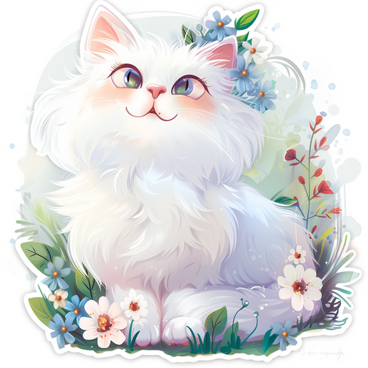Adorable Turkish Angora Cat  Vinyl Decal Sticker for Car, Laptop, Tumbler and more # F020999-4" x 4"