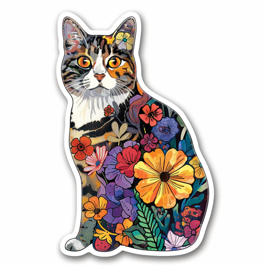 American Shorthair Cat floral majestic Expressive surreal Vinyl Decal Sticker for Car, Laptop, Tumbler and more # F018564