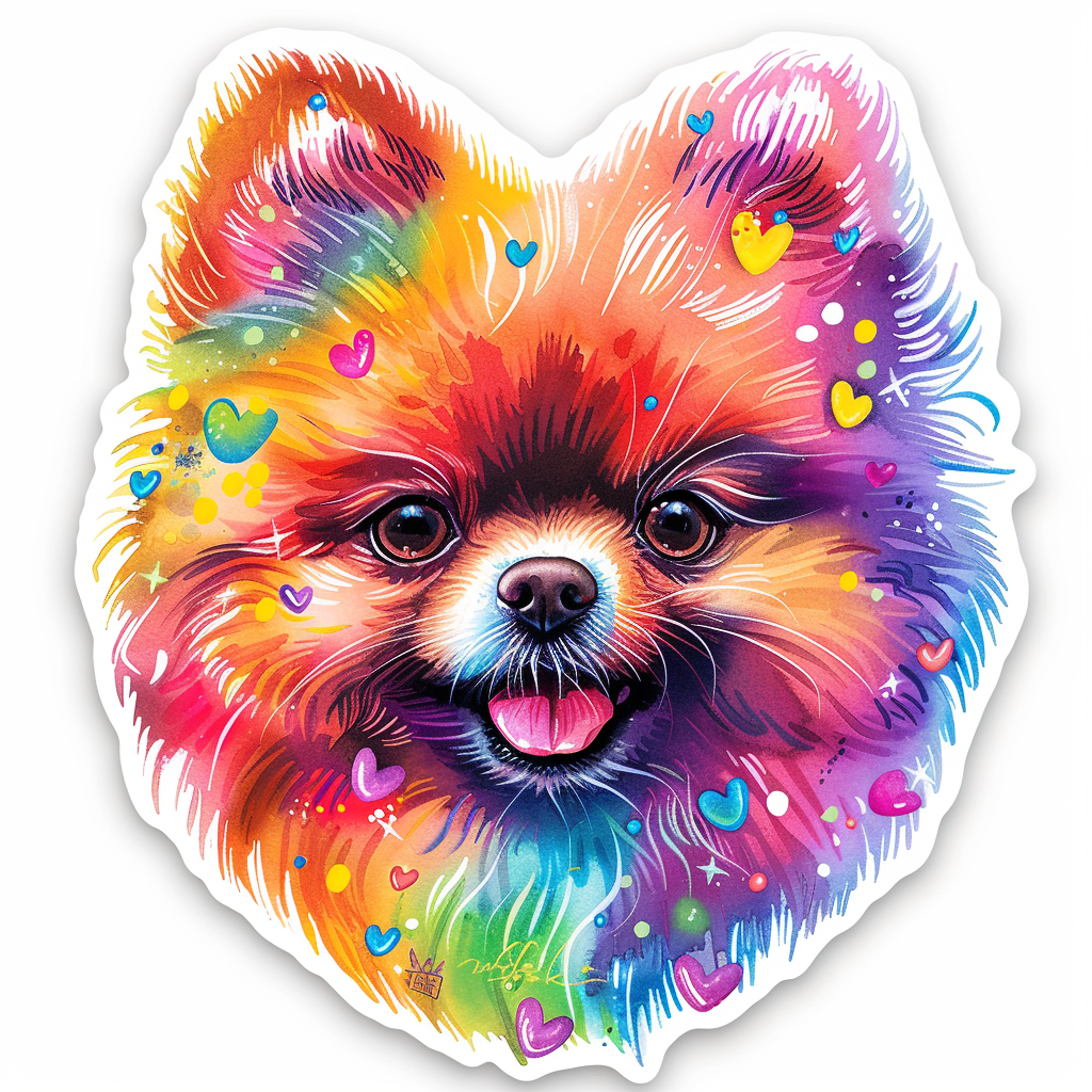Pomeranian Dog heartcore Expressive surreal Vinyl Decal Sticker for Car, Laptop, Tumbler and more # F018004