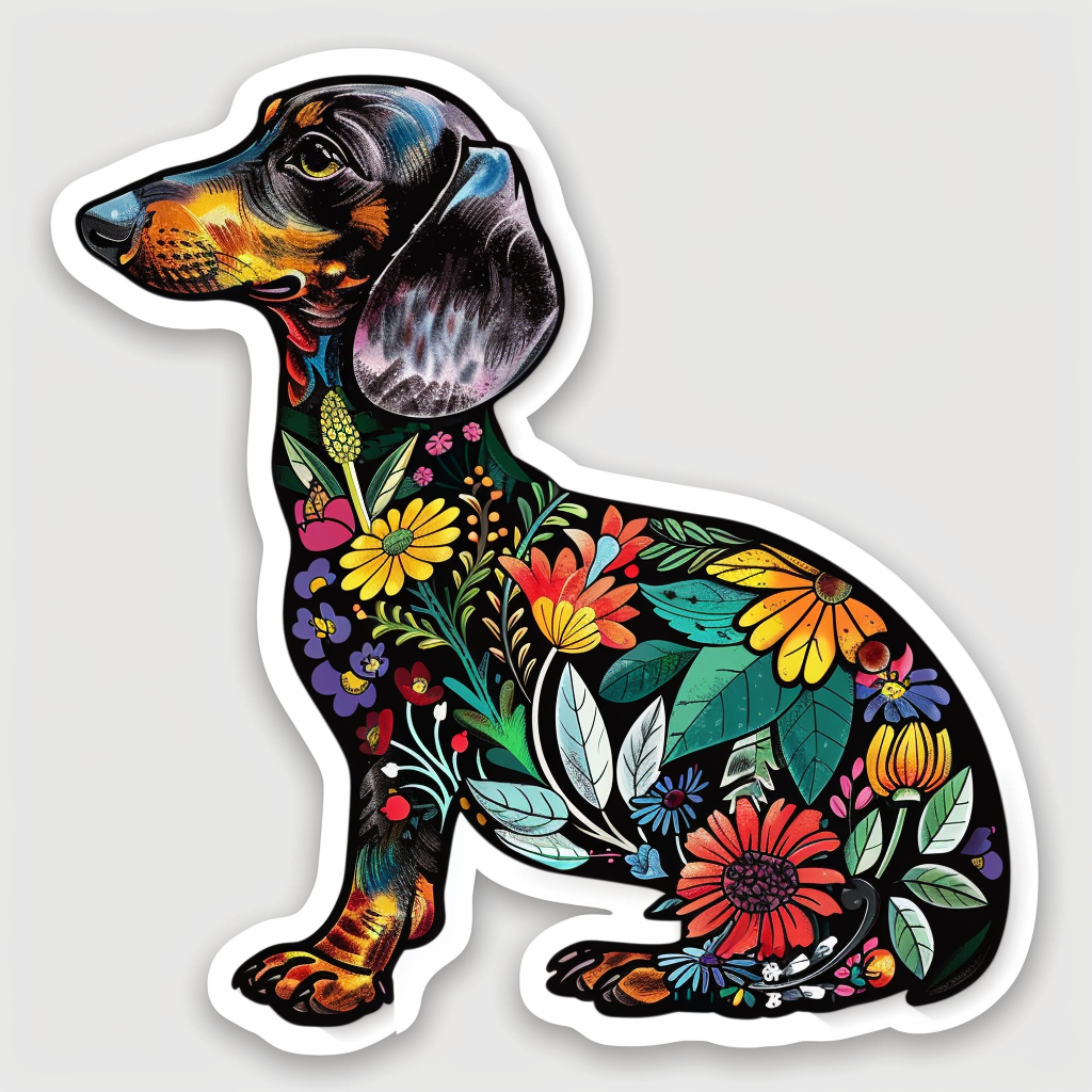 Dachshund Dog floral Vinyl Decal Sticker for Car, Laptop, Tumbler and more # F013146