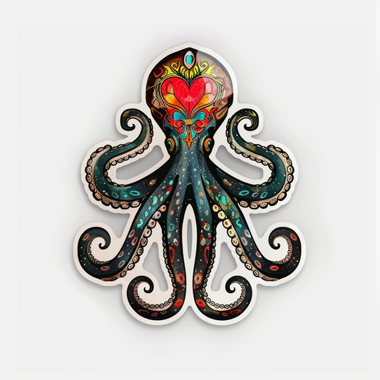 Sticker of a Octopus heartcore majestic Expressive surreal Vinyl Decal Sticker for Car, Laptop, Tumbler and more # F015714