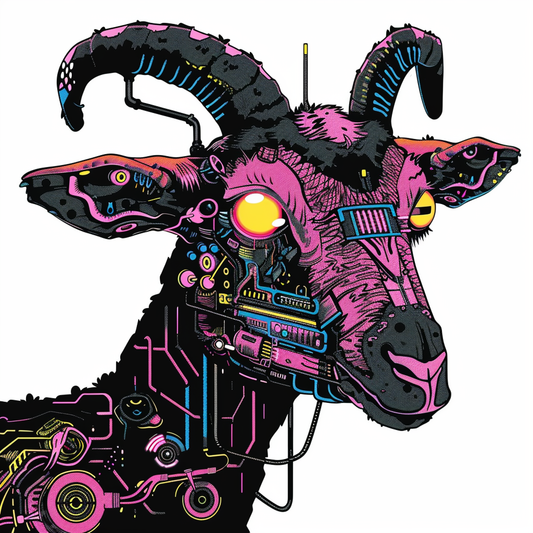 Goat cyber punk majestic Expressive surreal Vinyl Decal Sticker for Car, Laptop, Tumbler and more # F020566-4" x 4"