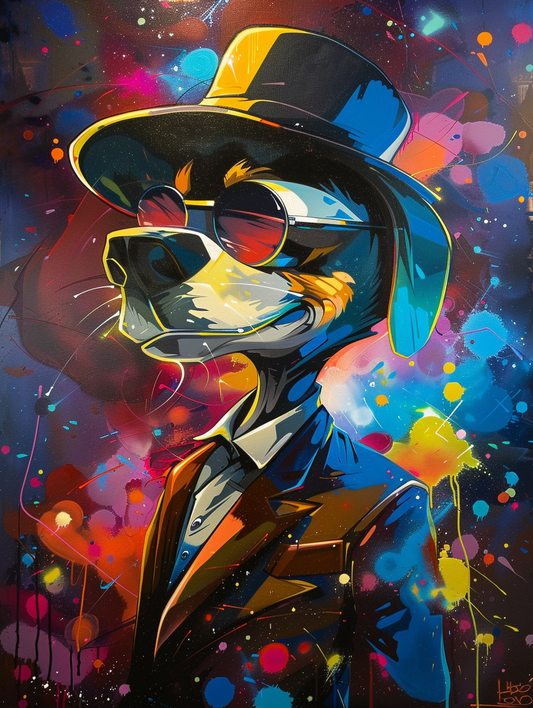 colorful space Beagle dog with a hat Expressive surreal Poster # F025599