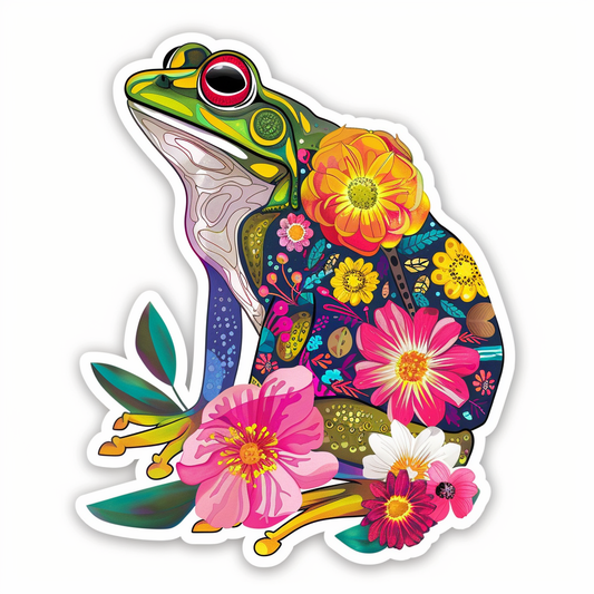 Sticker of a Frog floral majestic Expressive surreal Vinyl Decal Sticker for Car, Laptop, Tumbler and more # F016631