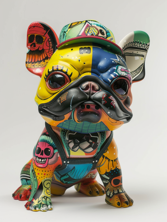 Colorful space French Bulldog dog with a hat Expressive surreal Poster # F025610