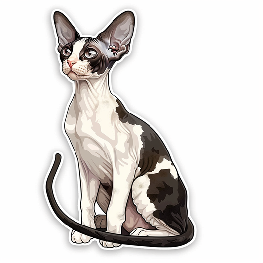 Adorable Cornish Rex Cat Expressive surreal Vinyl Decal Sticker for Car, Laptop, Tumbler and more # F021459-4" x 4"
