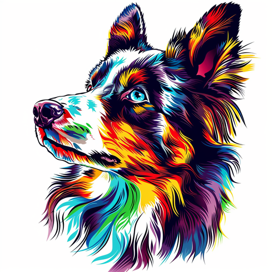 Border Collie Dog majestic Expressive surreal Vinyl Decal Sticker for Car, Laptop, Tumbler and more # F021707-4" x 4"